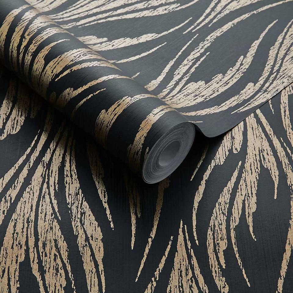 Wave Black Gold Metallic Wallpaper Roll 3D Nonwoven Wall Paper eBay