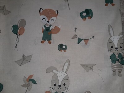 Baumwollstoff  Fuchs und Hase  beige,  Breite 160 cm ab 50 cm