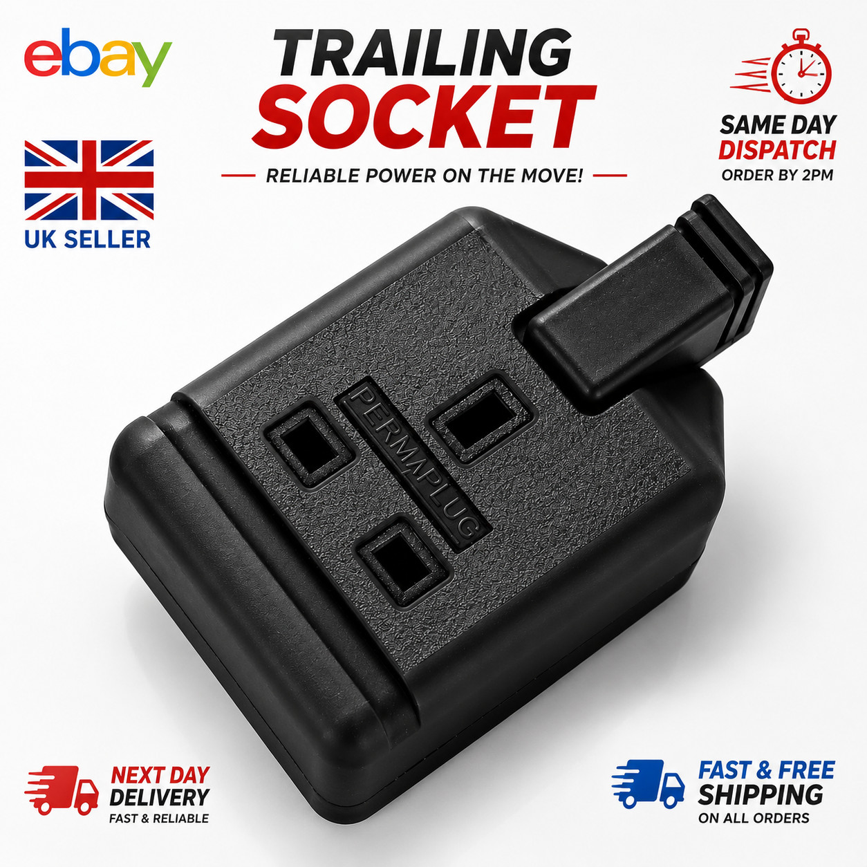 Masterplug Heavy Duty Single Socket Trailing Socket without Plug and Cable Black
