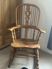 Large Antique 19th Century Elm and Beech Windsor Style Rocking Chair. 