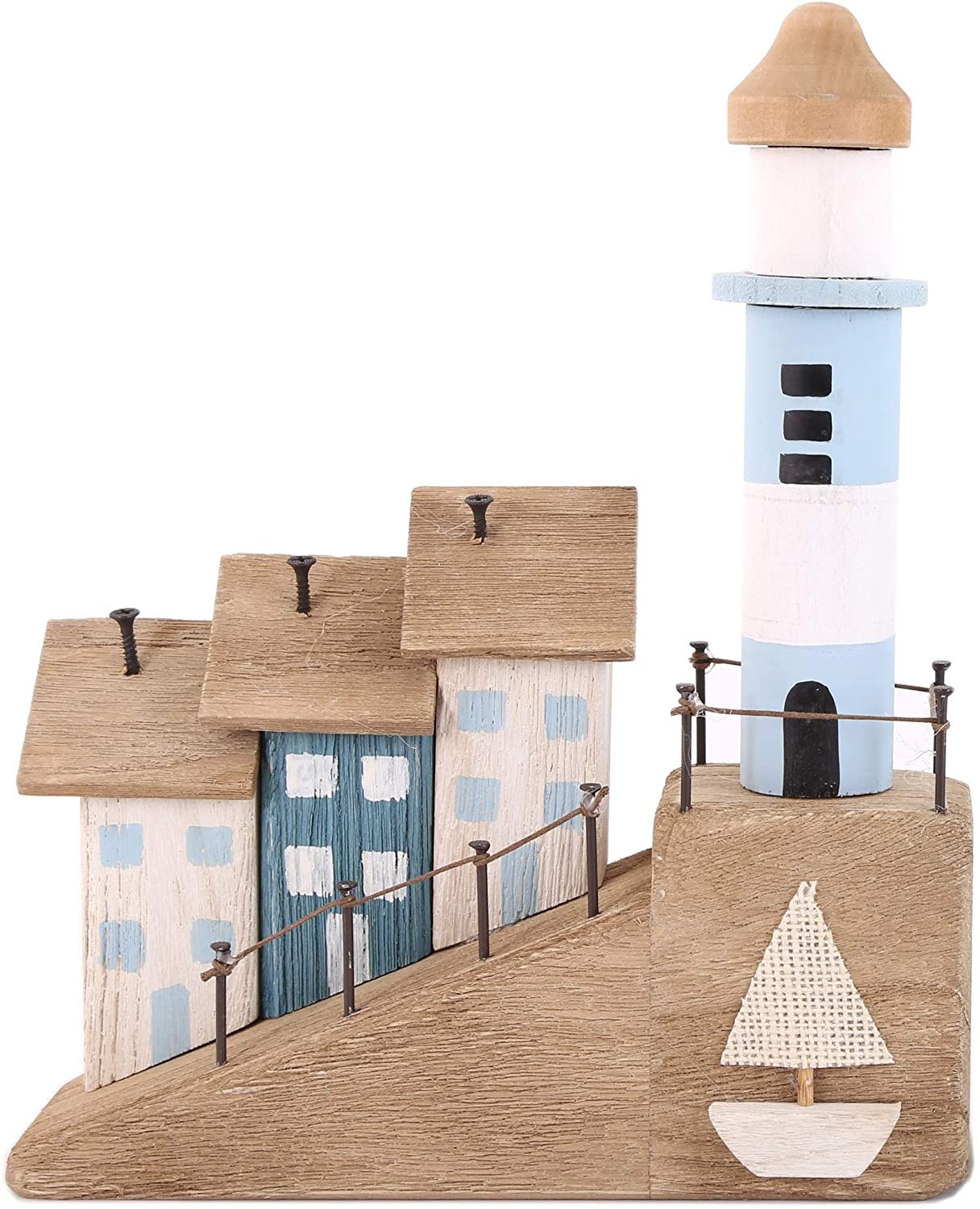 Shabby Chic Wooden Seaside/Harbour Lighthouse Ornament/Decoration on Plinth