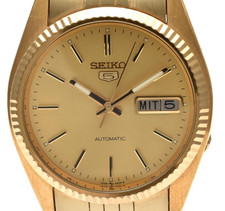 [Exc+5] SEIKO 5 7S26-0500 Gold Day Date Autom...