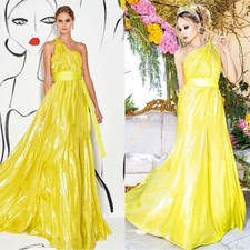 Alice + Olivia Milan One Shoulder Metallic Pleated Waist Bow Maxi Gown Size 10