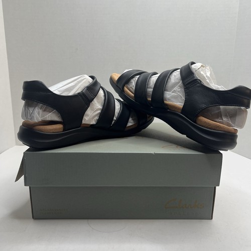 Clarks Artisan Kitly Ave Women's 8.5 M Black Leather Comfort Strappy Sandals NIB