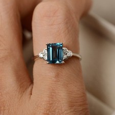 2CT Blue Topaz 925 Silver Plated Minimal Cocktail Ring Birthday Gift