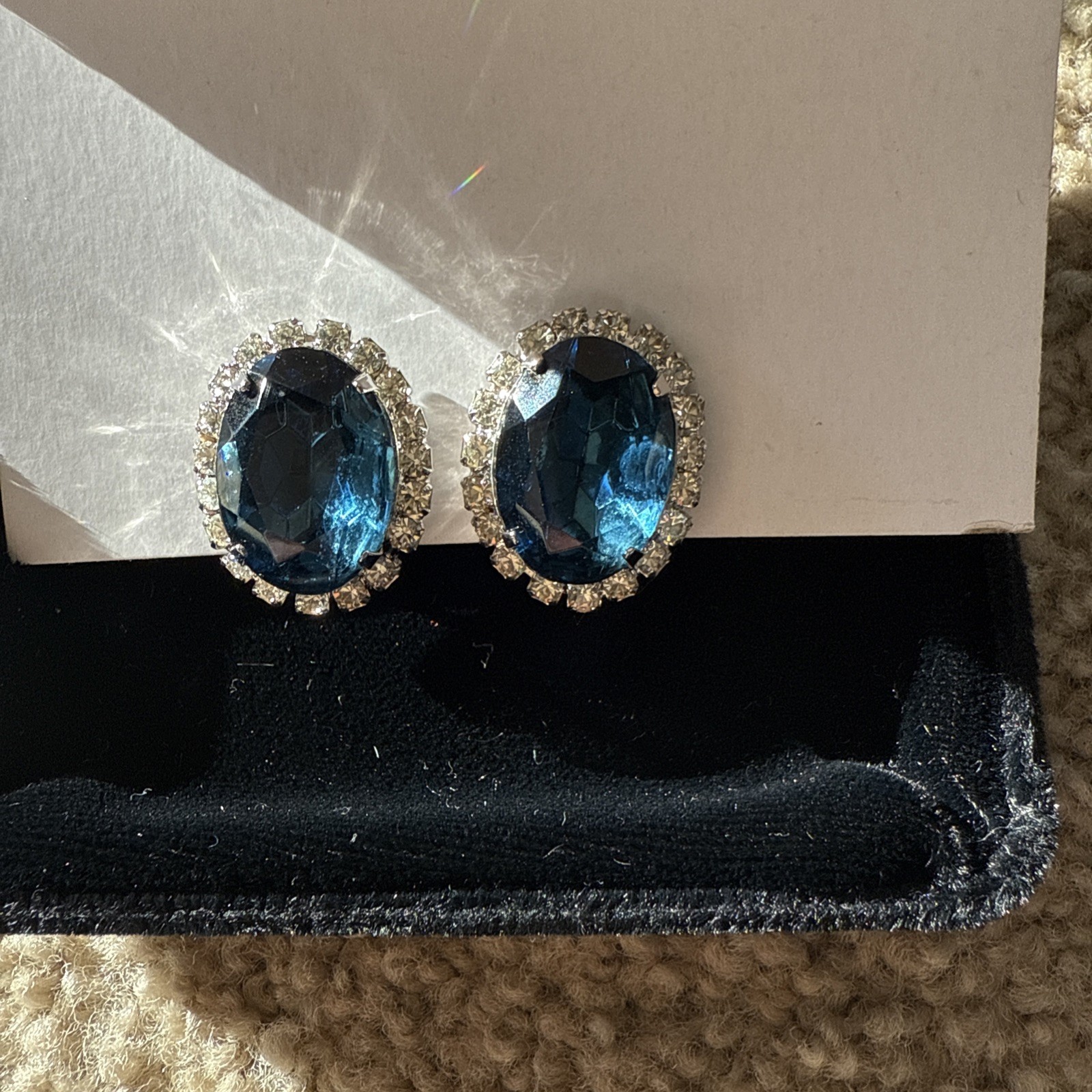 Vintage Smithsonian Replica Hope Diamond Brooch & Clip Earrings Set