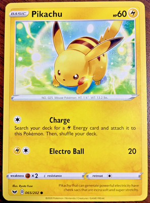 Pokémon TCG - Pikachu 65/202 Sword & Shield Common Non-Holo 2020 - Light Play
