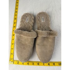 Birdies Phoebe Slippers Women Sz 8 Tan Taupe Suede Comfy Faux Fur Lined Slides