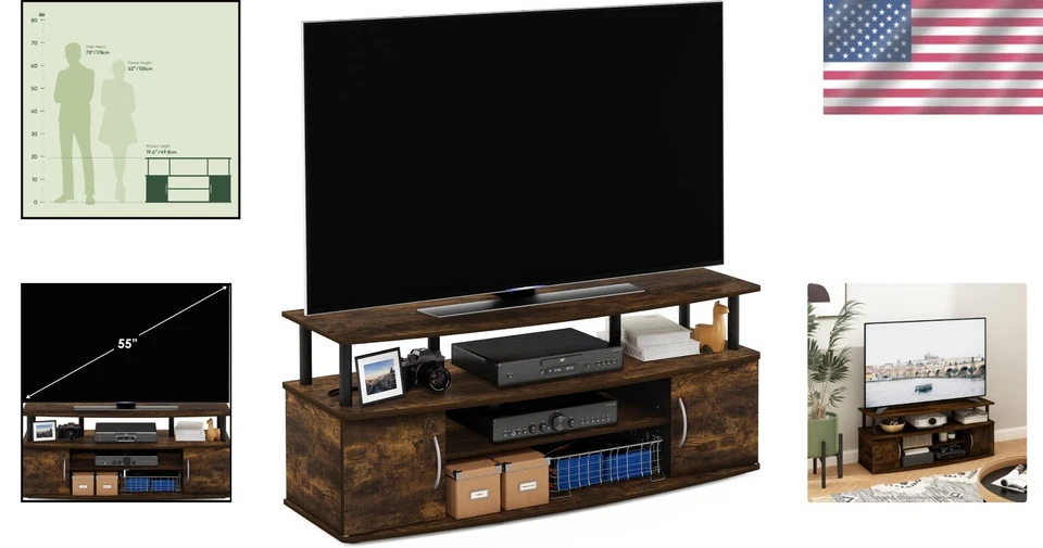 Elegante soporte de TV Jaya Entertainment Center para televisores de 55 pulgadas - pino ámbar/negro Foto 2 de 4