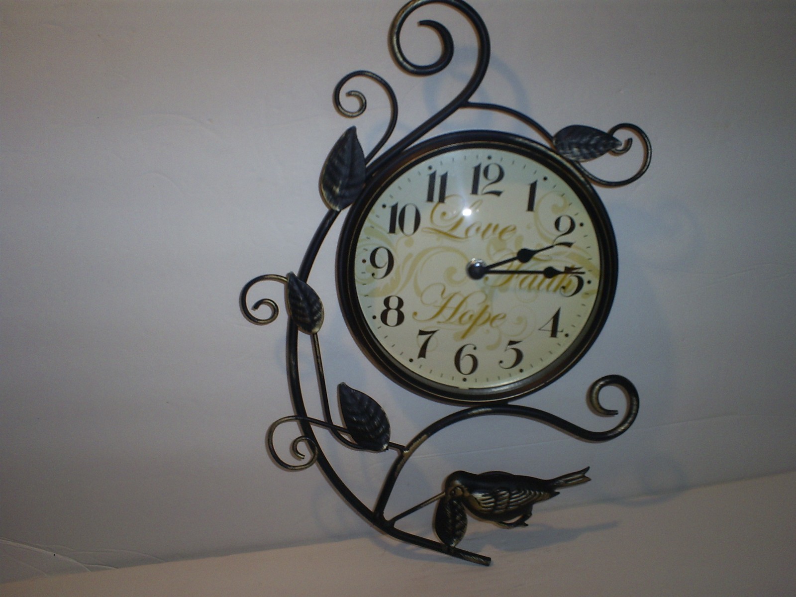 Beautiful Love Faith Hope Quartz Wall Clock with Metal Vine, Leaves ...
