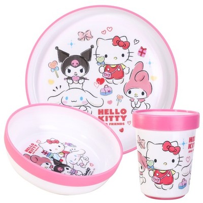 Hello Kitty 3tlg. Bicolor Kids Kinder Geschirrset Teller, Schüssel & Becher