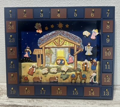 Kurt S Adler Wooden Magnetic Wall Decor Nativity Advent Calendar Complete