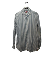 Isaia Napoli Shirt Mens Size 16/41 Medium Blue Striped Made in Italy Dress