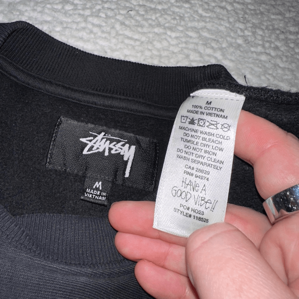 Stussy Medium Sun Faded Oversized Crew Neck Sweatshirt Black White