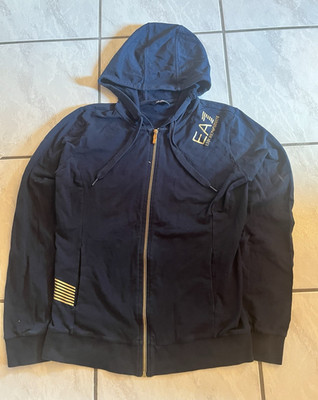 Emporio Armani EA7 Kapuzenpullover Herren S dunkelblau gold Reißverschluss