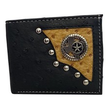 Texas concho men's Wallet Western Bifold Ostrich pattern black faux leather