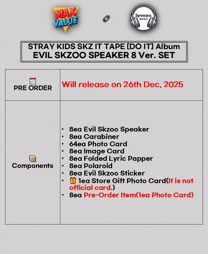 STRAY KIDS SKZ IT TAPE DO IT Album EVIL SKZOO SPEAKER 8 Ver SET/8Speaker+etc+POB - Image 2 of 4