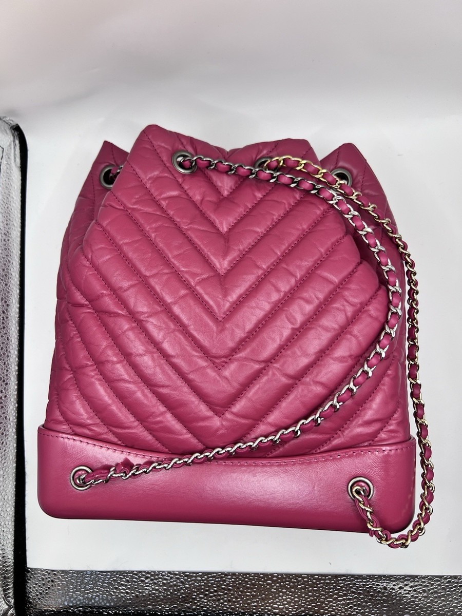 AUTHENTIC Chanel Gabrielle Backpack Pink Chevron Quilted Chanel Aged Calfskin Quilted Small Gabrielle Backpack Pink  main image 4