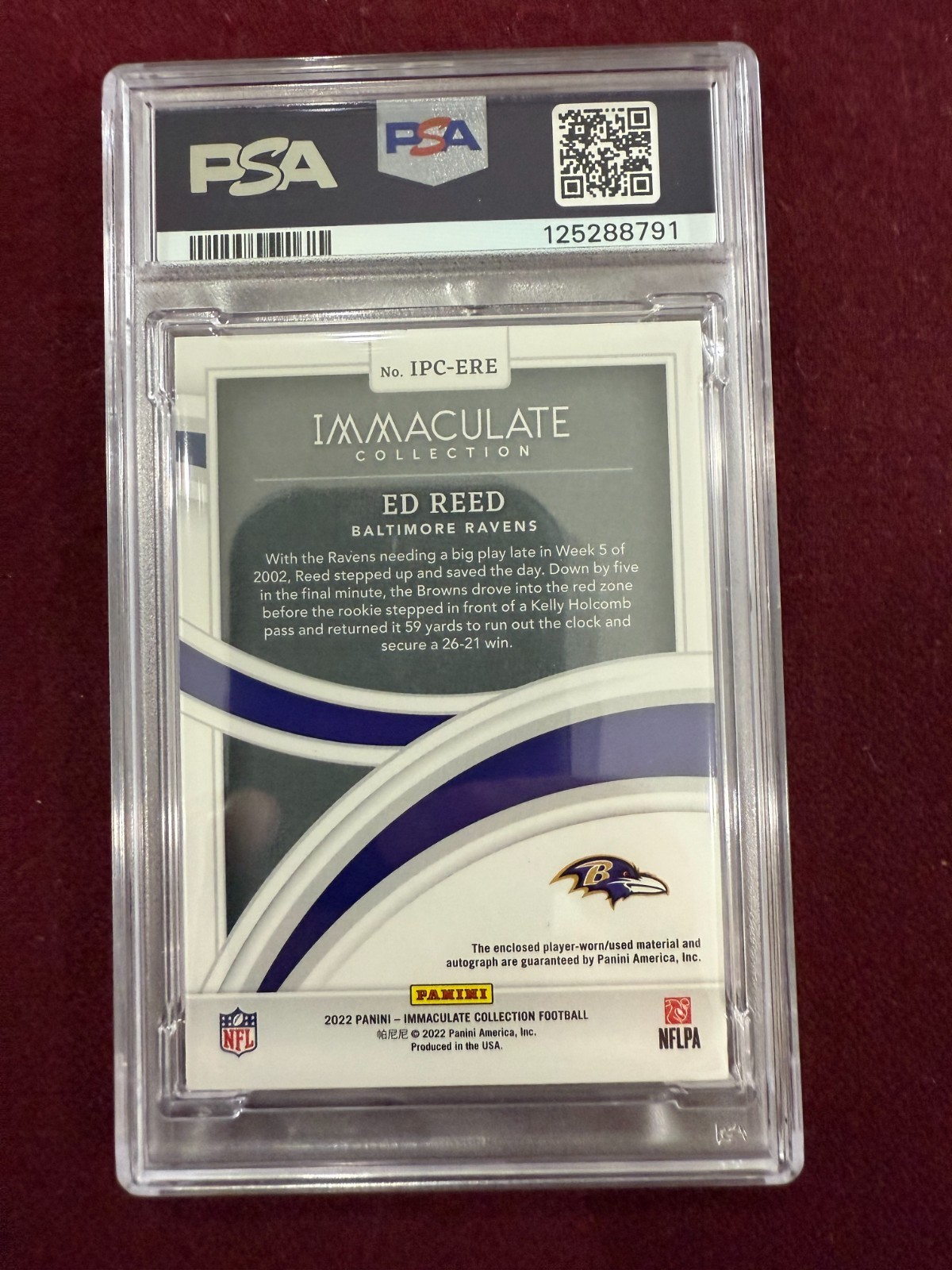 Ed Reed 2023 Immaculate Triple Patch Jersey Auto 35/49 PSA/DNA 10 Auto Grade view 2