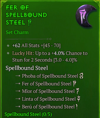  DIABLO 4 SEASON 13 LoH Rogue Full Charm Set Spellbound Steel