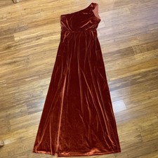 Baltic Born One Shoulder Velvet Maxi Dress Burnt Orange Size Large Side Slit