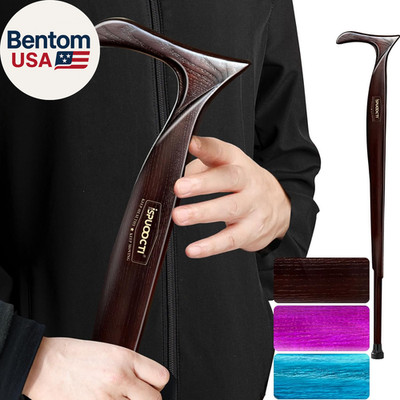 Wooden Walking Cane Solid Wood Heavy Duty with 3 Tips Travel Bag Ergonomic