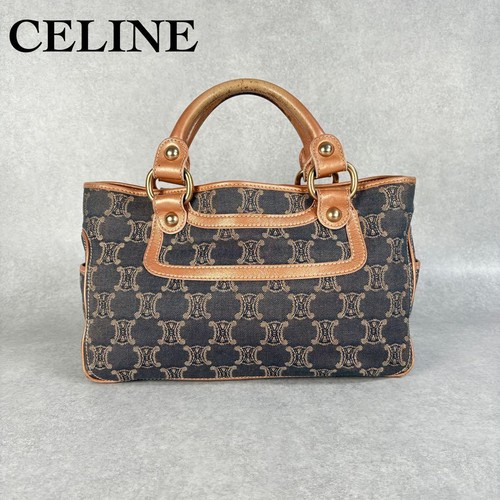 CELINE Handbag Boogie Bag Denim Leather Brown Gold Navy Triomphe from Japan