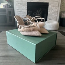 Andrea Wazen Women’s Franca Double Glitz Ruffle Nude Pink Pump Size 39 (US 8)