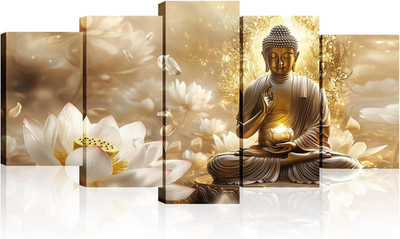 Gold Buddha Canvas Art - 5 Piece Zen Wall Decor for Spiritual Living Room