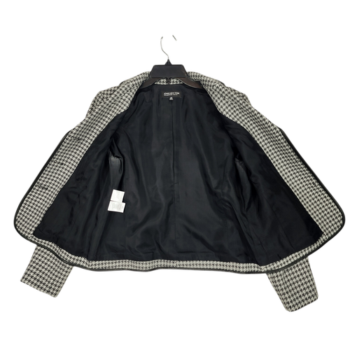 Jones New York 10P Women Houndstooth Blazer Petite Black White Faux Leather Trim - Picture 3 of 14