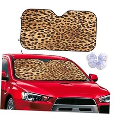 Leopard Print Windshield Sun Shade - Foldable Car Front - One Size