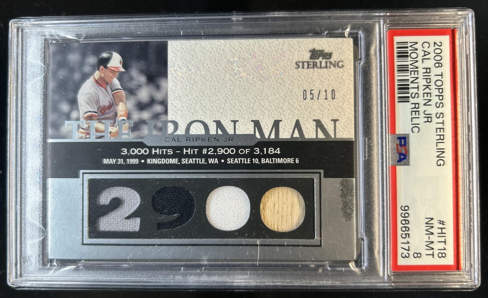 2006 Topps Sterling Cal Ripken Jr. 2900 Moments Jersey Bat #/10 Orioles PSA 8