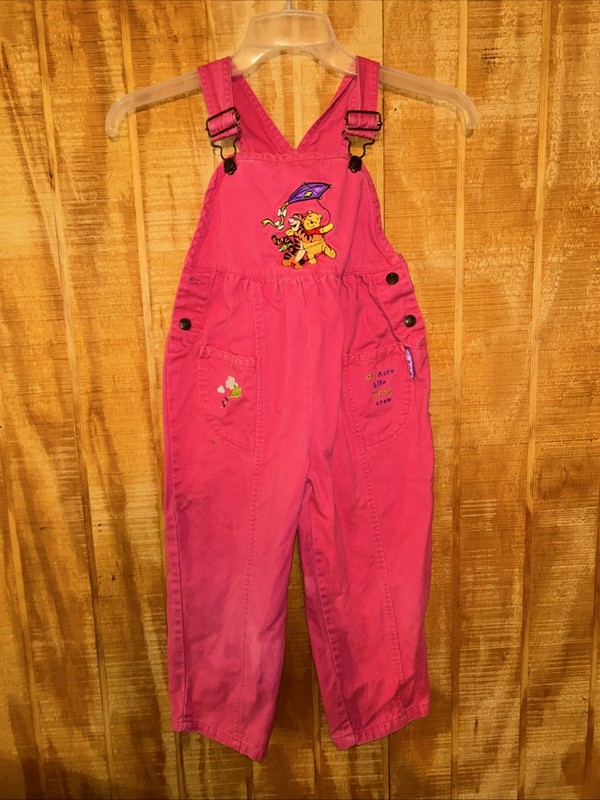 Vintage Disney Pooh And Friends Pink Pant Overalls Kids Girls Size 5.  READ DESC