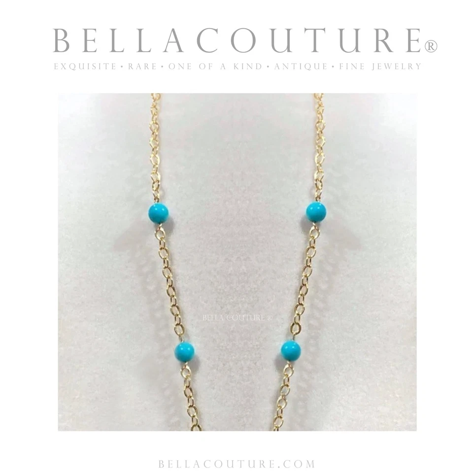 NUEVO RARO COLLAR TURQUESA BELLEZA DURMIENTE NATURAL ORO AMARILLO 18K 18" 20" 24" Foto 3 de 4
