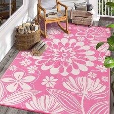 Outdoor Plastic Straw Rug 6x9ft Funny Floral Style Reversible Patio Area Rugs