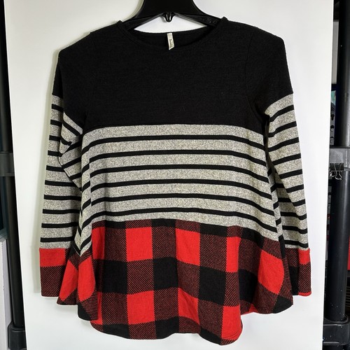 Beeson River Womens Sz S Buffalo Plaid  Colorblock Light Sweater Christmas Vibes