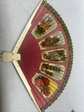 Vtg 40's FOLDAWAY FAN KEEP COOL and be GAY UNICORN BRAND Multi Scene