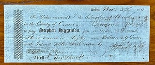 A 1799 note payable for $360.00 with embossed revenue seal issued in Boston