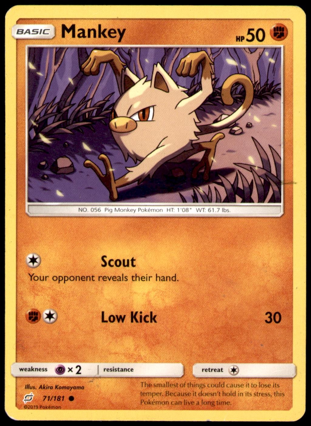 Mankey 71/181 Common Team Up Pokemon Moderately Played