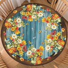 Floral Round Fitted Tablecloth Spring Summer Flower Table Cover With Elastic Edg