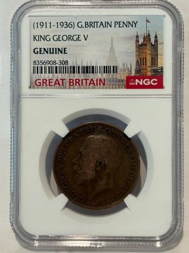 1911 Great Britain Penny Coin King George V NGC Slabbed & Graded GENUINE