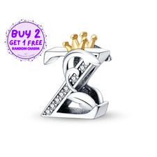Crown Z Letter Charm, Z Letter Charm, Crown Letters Charm, Alphabet Charms