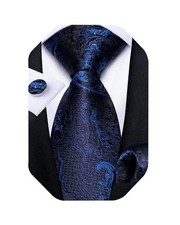Men's Silk Tie Set Solid Paisley Necktie Pocket Square Cufflinks Formal