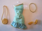 BARBIE FASHION CLOTHES ~ TURQUOISE SATIN w/GOLD PRINT OUTFIT w/ACCESSORIES SET