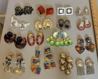 Vintage Big Clip On Earring LOT 16 Pair Statement Bling Glam Costume Jewelry 80s