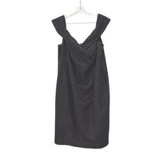 Eliza J Womens 18W Black Metallic Shimmer Off Shoulder Cocktail Sheath Dress