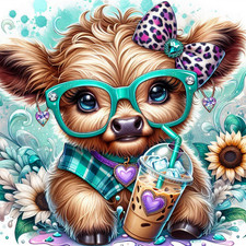 KIds Art Girls Cute Animal Flower Ribbons Art Iron On Patch or T shirt Iron On