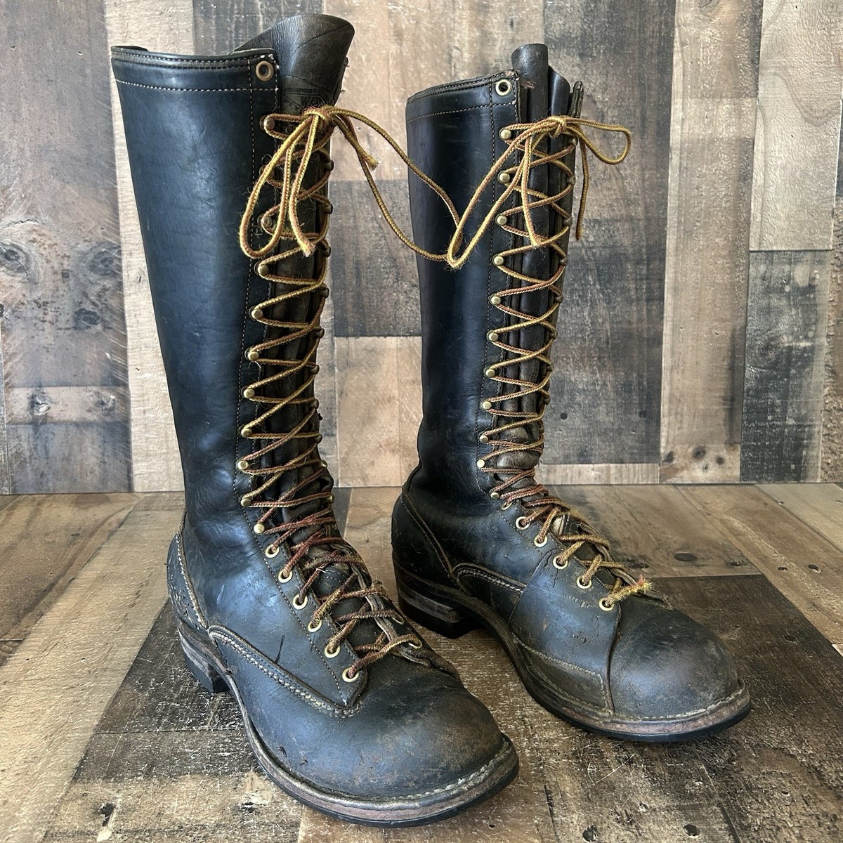 Wesco Vintage Tall Lace Up Logger Linesman Plain Toe Work  display picture 2