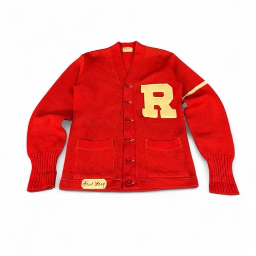 Vintage 50s 60s Letterman Knitting Mills Sweater Red Wool R Football College USA