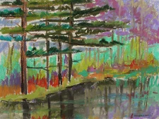 ORIGINAL Pond LANDSCAPE Pastel Painting John Williams art JMW Impressionism